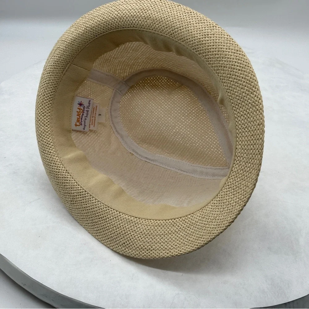 TRULY Tan and Blue Fedora Hat with Striped Band Unisex Size 4T.